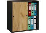 Armadio Ufficio Lona Antracite / Miele Di Quercia L. 70 X A. 73 X P. 37 Cm
