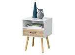 Tavolino 'GäVle' 57X42X40 Cm Con Cassetto Bianco/Rovere