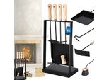 Kotarbau® Set Per Caminetto 4 Pezzi Accessori Per Caminetto Con Manici In Legno Set Per Stufa In Acciaio Scopa Paletta Attizzatoio Raschiacenere Piedistallo