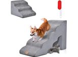 Costway Scale Per Cani 5+3 Gradini, Gradino Antiscivolo In Schiuma Per Cani, 30+20 Kg Caricabile, Scale Per Cani Gatti, Scale Per Gatti Rimovibili, Scale Per Cani Per Divano Letto, Rivestimento Lavabile (Grigio)