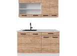 Vicco Cucina Monoblocco R-Line, 140 Cm Pl Marmo, Quercia Dorata/Bianco/Bianco