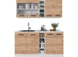 Vicco Cucina Completa R-Line, 160 Cm Pl Antracite, Quercia Dorata/Bianco/Bianco