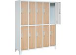 Armadietto 5B2A Armadietto In Metallo Su Gambe Con 10 Scatole Armadietto Armadietto In Metallo Con 10 Scomparti Porta Etichette In Metallo 172 Cm X 136 Cm X 45 Cm Colore: Bianco / Rovere Sonoma