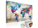 Quadro In Sughero Non Tessuto - Mappa Del Mondo: Follia Colorata 90X60 Cm Mappe K-A-0179-P-B