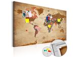 Quadro In Sughero Non Tessuto - Mappa Del Mondo: Marrone Eleganza 90X60 Cm Mappe K-A-0142-P-A