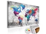 Quadro In Sughero Non Tessuto - Mappa Del Mondo: Stile Grigio 120X80 Cm Mappe K-A-0179-P-E