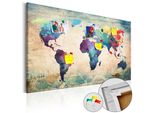 Quadro In Sughero Non Tessuto - Mappa Del Mondo Colorata 120X80 Cm Mappe K-B-0050-P-A