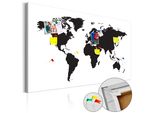 Quadro In Sughero Non Tessuto - Mappa Del Mondo: Eleganza In Bianco E Nero 120X80 Cm Mappe K-B-0052-P-A