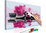 Tessuto Non Tessuto Painting By Numbers - Orchidea Con Pietre Zen (Riflesso Nell'acqua) 60X40 Cm Fiori N-A-0228-E-A