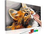 Tessuto Non Tessuto Pittura Per Numeri - Gatto Rosso 60X40 Cm Animali N-A-0196-E-A