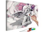 Pittura In Tessuto Non Tessuto Con Numeri - Angelo (Fiori Sullo Sfondo) 60X40 Cm Persone N-A-0256-E-A
