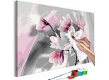 Tessuto Non Tessuto Painting By Numbers - Magnolia (Sfondo Grigio) 60X40 Cm Fiori N-A-0259-E-A