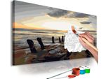 Tessuto Non Tessuto Painting By Numbers - Beach (Sunrise) 60X40 Cm Landscapes N-A-0301-E-A