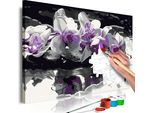 Tessuto Non Tessuto Painting By Numbers - Orchidea Viola (Sfondo Nero E Riflesso Nell'acqua) 60X40 Cm Fiori N-A-0369-E-A