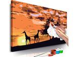 Tessuto Non Tessuto Painting By Numbers - Savana (Giraffe Ed Elefanti) 60X40 Cm Paesaggi N-A-0368-E-A