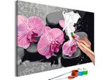 Tessuto Non Tessuto Painting By Numbers - Orchidea Con Pietre Zen (Sfondo Nero) 60X40 Cm Fiori N-A-0388-E-A