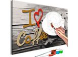Pittura In Tessuto Non Tessuto Con Numeri - I Love Coffee 60X40 Cm Testo N-A-0535-E-A