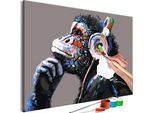 Pittura In Tessuto Non Tessuto Con Numeri - Scimmia Musicale 60X40 Cm Streetart N-A-0603-E-A