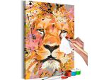 Pittura In Tessuto Non Tessuto Con Numeri - Leone Vigile 40X60 Cm Animali N-A-1058-E-A