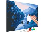 Pittura In Tessuto Non Tessuto Con Numeri - Barche Sul Lago 60X40 Cm Paesaggi N-A-1061-E-A