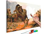 Tessuto Non Tessuto Pittura Con I Numeri - Dinosauro Pericoloso 60X40 Cm Per Bambini N-A-1102-E-A