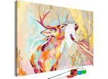 Pittura In Tessuto Non Tessuto Con Numeri - Cervo Fiero 60X40 Cm Animali N-A-1137-E-A