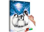 Tessuto Non Tessuto Pittura Per Numeri - Tre Pinguini 40X60 Cm Animali N-A-1193-E-A