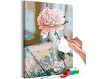 Tessuto Non Tessuto Painting By Numbers - Peonia Alla Finestra 40X60 Cm Fiori N-A-1245-E-A