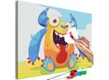 Pittura In Tessuto Non Tessuto Con Numeri - Cute Monster 60X40 Cm Per Bambini N-A-1258-E-A