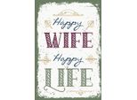 Vianmo Insegna In Legno 18X12 Cm Happy Wife Happy Life