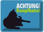 Vianmo Insegna Di Latta 30X40 Cm Achtung Kampfkatze Katze Blau