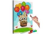 Tessuto Non Tessuto Pittura Con I Numeri - Gattino Con Palloncini 40X60 Cm Per Bambini N-A-1558-E-A