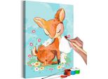 Tessuto Non Tessuto Pittura Con I Numeri - Cerva Nel Prato 40X60 Cm Per Bambini N-A-1492-E-A