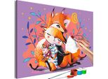 Tessuto Non Tessuto Pittura Con I Numeri - Famiglia Di Volpi 60X40 Cm Per Bambini N-A-1504-E-A