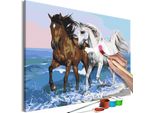 Pittura In Tessuto Non Tessuto Con Numeri - Cavalli In Riva Al Mare 60X40 Cm Animali N-A-1483-E-A