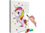 Tessuto Non Tessuto Pittura Per Numeri - Unicorno Arcobaleno 40X60 Cm Per Bambini N-A-1498-E-A