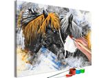Tessuto Non Tessuto Pittura Con Numeri - Cavalli Neri E Gialli 60X40 Cm Animali N-A-1443-E-A