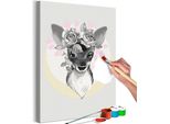 Tessuto Non Tessuto Pittura Con I Numeri - Cerbiatto Con Fiori 40X60 Cm Per Bambini N-A-1527-E-A