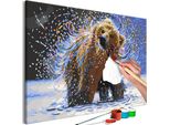 Pittura In Tessuto Non Tessuto Con Numeri - Orso Nebbioso 60X40 Cm Animali N-A-1582-E-A