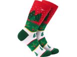 Calzini Natalizi Brubaker Per Uomo E Donna - Motivo Albero Di Natale Rosso/Verde - Regalo Di Natale Calzini In Cotone - Misura 41-45, 6 Paia