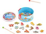 Tooky Toy Gioco Di Pesca TL095 Canne Da Pesca In Legno Da 22 Pezzi, Pesci Magnetici, Scatola Blu
