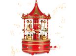 Carillon In Legno Brubaker Melodia: Jingle Bells - Carosello Con Cavalli - 24 Cm Carillon Decorativo Per Natale - Carillon Decorativo Natalizio - Oro Rosso