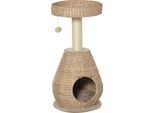 Posto Di Riposo E Tiragraffi Per Gatti D30-370, Con Grotta, Palla Giocattolo, Sisal, Morbido Peluche, 40 X 40 X 82,5 Cm