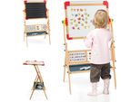 Costway 3 In 1 Cavalletto Per Bambini Girevole A 360°, Cavalletto In Legno Con Lavagna Da Disegno Bifacciale, Lavagna Per Bambini In Legno Di Pino Con Ripiano, Rotolo Di Carta, Abaco, Orologio E Alfabeto Per Bambini Dai 3 Anni In Su