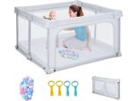 Costway 124 X 124Cm Box Per Bambini Pieghevole, Box Portatile Con 50 Palline, 4 Maniglie, Funzione Di Chiusura, Cancello Per Gattonare Con Pareti E Porta In Rete, Tenda Box Per Neonati E Bambini (Grigio Chiaro)