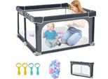 Costway 124 X 124Cm Box Per Bambini Pieghevole, Box Portatile Con 50 Palline, 4 Maniglie, Funzione Di Bloccaggio, Cancello Per Gattonare Con Pareti E Porta In Rete, Tenda Box Per Neonati E Bambini (Grigio Scuro)