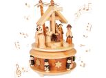 Carillon Brubaker In Legno - Culla Con Gesù, Maria E Giuseppe - Melodia: Silent Night - Carillon Natalizio Da 19 Cm - Carosello Musicale, Marrone