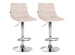 CLP 2Er Set Barhocker Jerry Samt Chrom Farbe:Beige;Gestell Farbe:Chrom