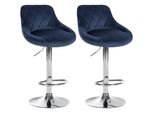 CLP 2Er Set Barhocker Lazio Samt Chrom Farbe:Blau;Gestell Farbe:Chrom