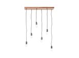 Brilliant Lampe, Rustik Pendelleuchte 6Flg Schwarz/Holzfarbend, 6X A60, E27, 40W, Kabel KüRzbar / In Der HöHe Einstellbar